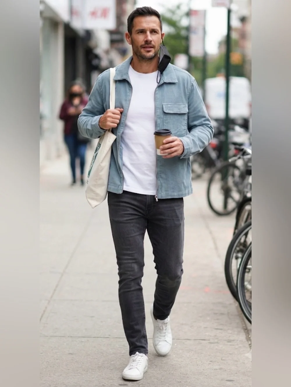H&M Men’s Blue Corduroy Chore Jacket Zip Front Shacket Jacket